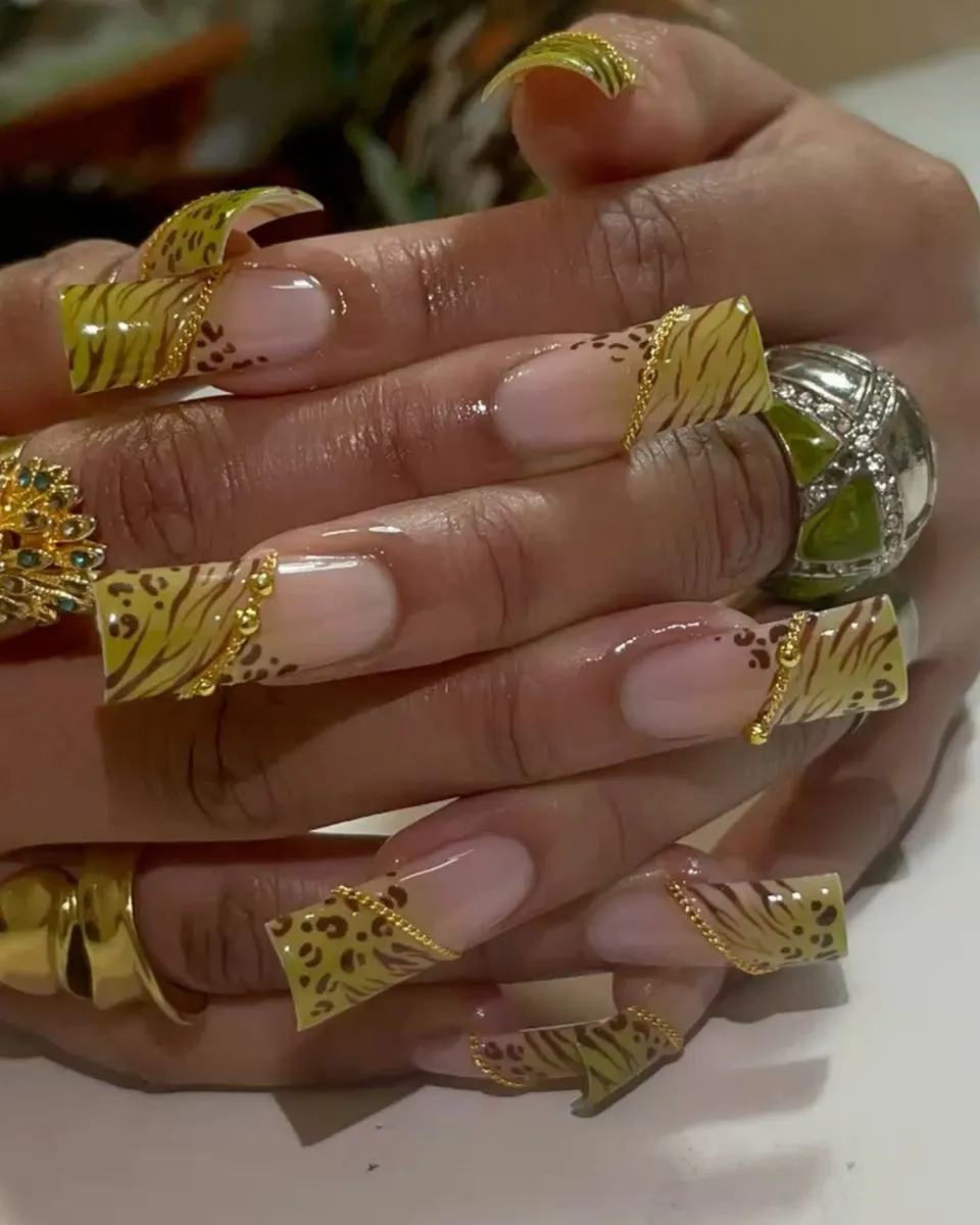 animal print french tips by Kiara