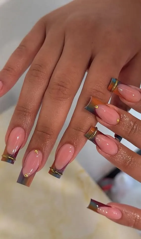 sunset ombre french tips by Amara
